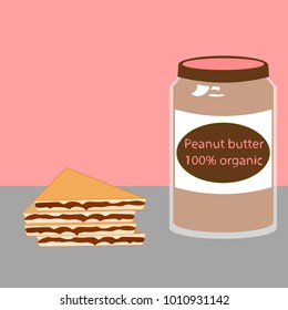 Vector peanut butter jar and toasts 