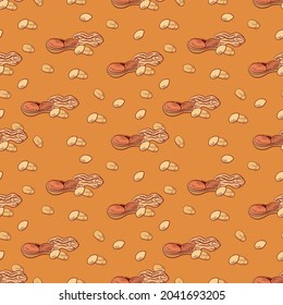 Vector Peanut Butter Seamless Pattern, Colorful Background with Nuts, Peanut Color Background.