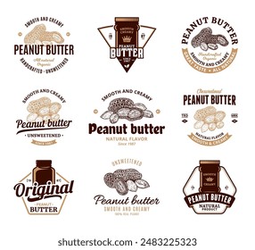 Vector peanut butter vintage logo and icons for peanut butter labels, packaging and branding