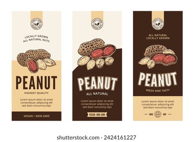 Vector peanut labels in modern style. Vector peanut nut illustrations