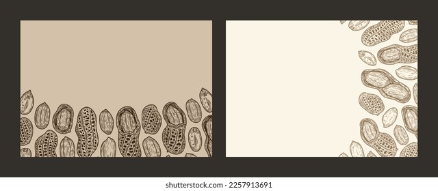 Vector peanuts banners with copy space. Peanuts seeds and shells illustration