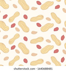 vector peanuts seamless pattern on light background, snack tasty food, editable illustration for decoration, fabric, textile, paper, banner, print 