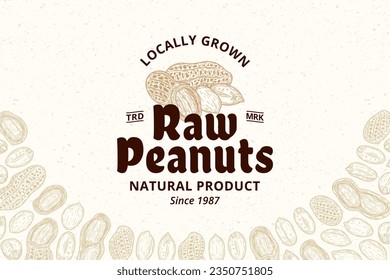 Vector peanuts vintage logo. Food label design. Peanut seeds and shells illustration