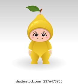 Vector Pear fruit kawaii cartoon character vector funny Pear fruit kawaii illustration