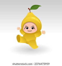 Vector Pear fruit kawaii cartoon character vector funny Pear fruit kawaii illustration