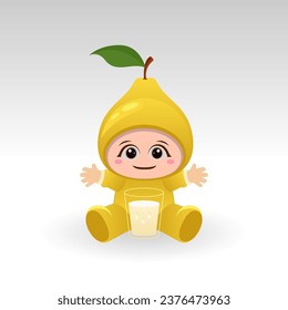 Vector Pear fruit kawaii cartoon character vector funny Pear fruit kawaii illustration