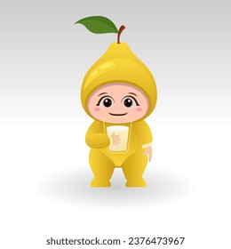 Vector Pear fruit kawaii cartoon character vector funny Pear fruit kawaii illustration