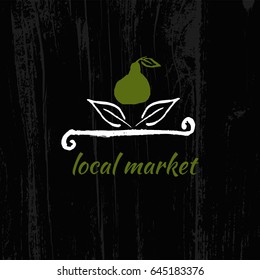 Vector pear icon. Food hand drawn sign for  market, store or shop.