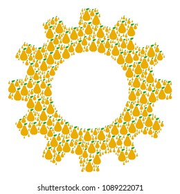 Vector pear icons are arranged into cog combination. Mechanics design concept constructed from pear objects.