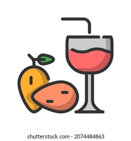 Vector pear melon juice filled line icon, food and drink related 64x64 Pixel, whitebackground
