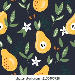 Vector pear pattern. Decorative Fruits simless pattern