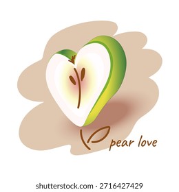Vetor pera na forma de um coração com a palavra amor. Adequado para cartões comemorativos, embalagens, Dia dos Namorados, cartazes e marcas.