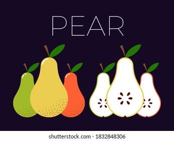 Vector of Pear and sliced half of Pear on dark background