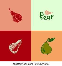 Vector Pear symbol isolated. Color hand drawn fruit icon. Stencil style illustration of pears symbol for organic food logo, juice label design, vegan sign, fruity packaging. Emblem Natural Sugar.