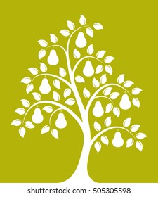 vector pear tree isolated on green background