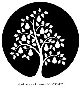 vector pear tree isolated on black round