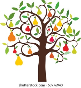 vector pear tree on white background