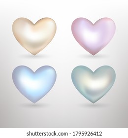 Vector pearl hearts icons set. Vector 3D illustration.Vector collection of pearl hearts on white background.