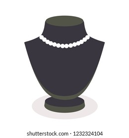Vector pearl necklace, flat design on white background. Vector illustration.