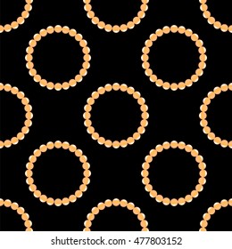 Vector Pearl Necklace Seamless Pattern on Black. Natural Bijouterie Background