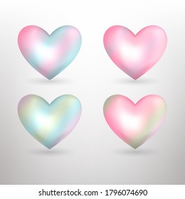 Vector pearl  pastel hearts icons set. Pink hearts Vector 3D illustration.Vector collection of pearl pastel hearts on white background.Romantic hearts set for valentine.Heart Symbol of love.