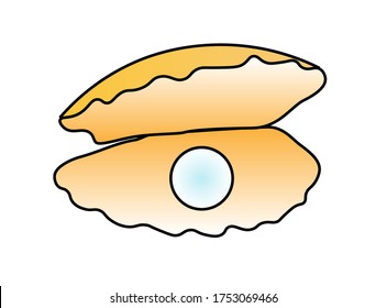 Vector pearl shell illustration isolated on white background, simple cartoon style sea shell with pearl