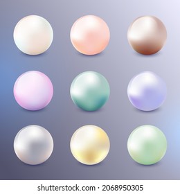 Vector pearls set. Realistic 3d glossy balls collection. Isolated spheres, precious round stones