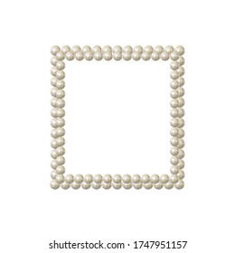 Vector Pearly Frame, Square Blank Border, Elegant Vintage Design Element Isolated on White Background, white pearls.