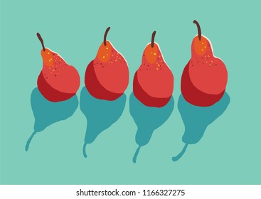 vector pears illustration on green background