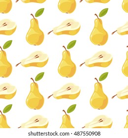 Vector pears and slices seamless pattern. Natural organic fruits illustration