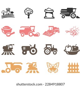 vector peasant farm household flat icons collection with domestic cattle animals
