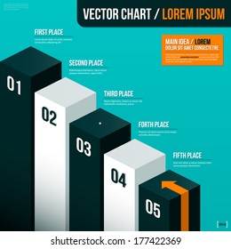 Vector pedestal with five options on turquoise background. EPS10.
