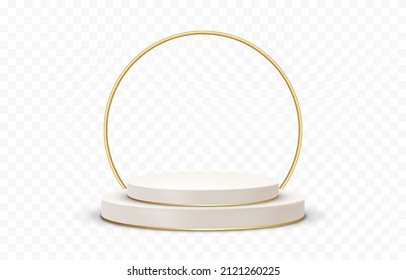 Vector Pedestal Png. Pedestal With Golden Circle On Isolated Transparent Background. Podium For Advertising, Podium For Products. PNG.