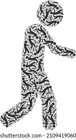 Vector pedestrian icon collage. Pedestrian collage is organized from repeating self pedestrian parts. Recursion collage from pedestrian icon.