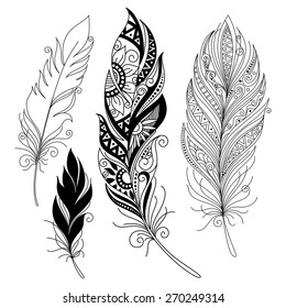 Vector Peerless Decorative Feather, Tribal design, Tattoo