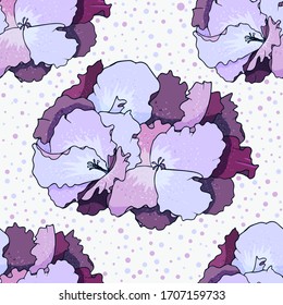 vector pelargonium seamless background. In lilac tones. For card design, packaging, fabric, interior
