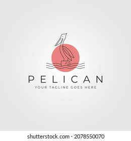 vector of pelican bird line art logo symbol illustration design with sunset symbol