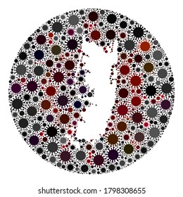 Vector Pemba island map collage of SARS virus. Infection attacks the quarantine territory from out space. Hole circle Pemba island map collage created with viral items.