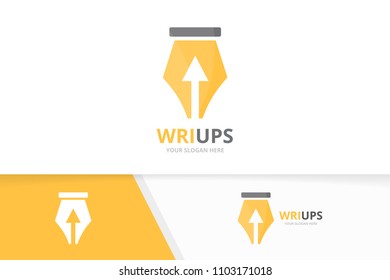 Vector pen and arrow up logo combination. Write and growth symbol or icon. Unique law and upload logotype design template.
