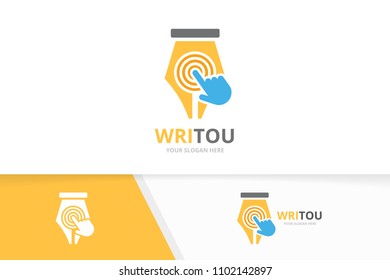 Vector pen and click logo combination. Write and cursor symbol or icon. Unique law and digital logotype design template.