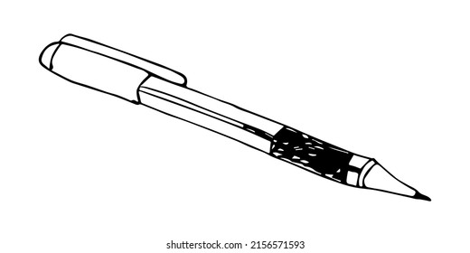 Clíparte de la pluma vectora. Ilustración de suministros de oficina dibujados a mano. Para imprimir, web, diseño, decoración, logotipo.