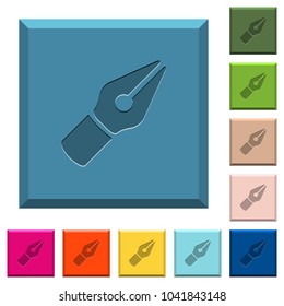 Vector pen engraved icons on edged square buttons in various trendy colors