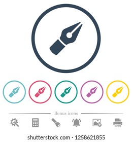 Vector pen flat color icons in round outlines. 6 bonus icons included.