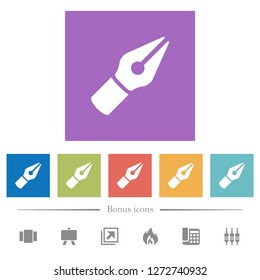 Vector pen flat white icons in square backgrounds. 6 bonus icons included.