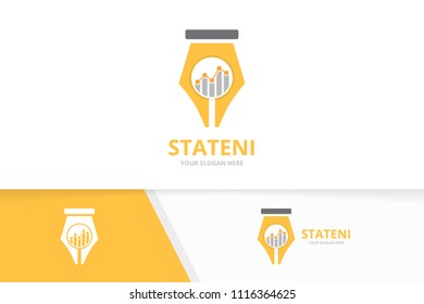 Vector pen and graph logo combination. Write and diagram symbol or icon. Unique law and chart logotype design template.