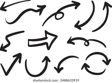 Vector Pen Hand-drawn Arrow Set Black and White