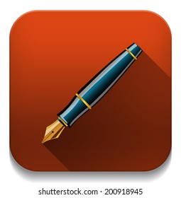 Vector Pen Icon With long shadow over app button