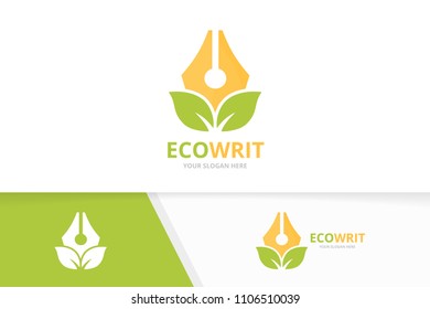 Vector pen and leaf logo combination. Write and eco symbol or icon. Unique law and organic logotype design template.