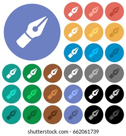 Vector pen multi colored flat icons on round backgrounds. Included white, light and dark icon variations for hover and active status effects, and bonus shades on black backgounds.