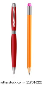 Vector Pen and Pencil Illustrations Isolated on White Background.